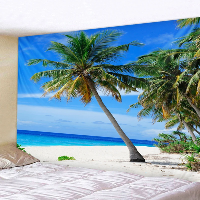 Sunny Green Tree Beach Print Wall Tapestry Cheap Hippie Wall Hanging Hohemian Tapestry Mandala Art Decorat