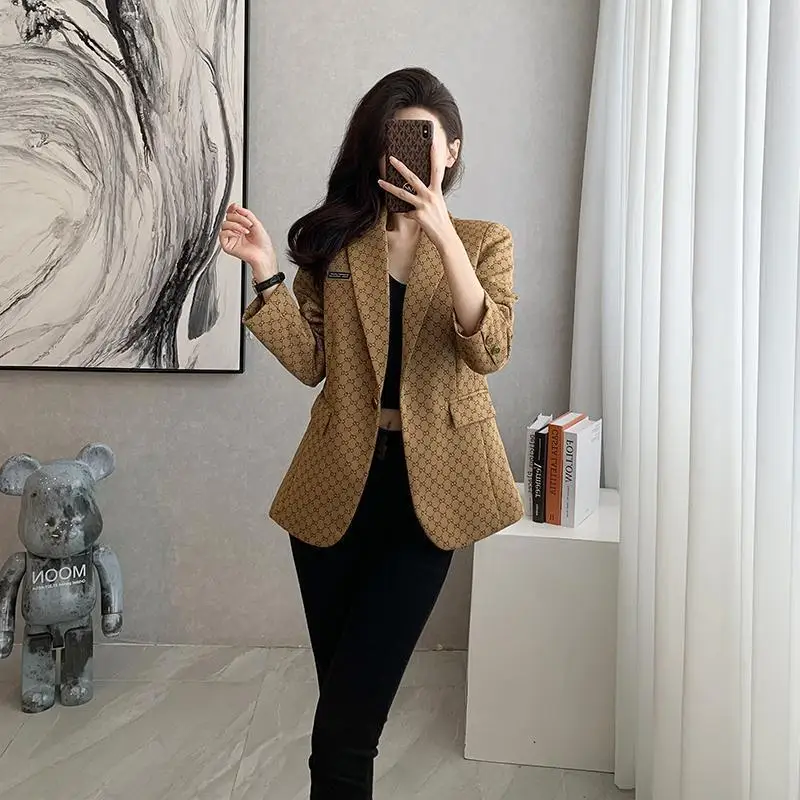  Tesco Fashion Plaid Women's Blazers Long Sleeve Flap Pockets Female Outerwear Chic Elegant Jacket Casual Ladies Loose Blazer