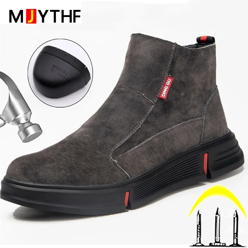 

High-top Safety Shoes Men's Steel Toe Anti-smashing Anti-piercing Safety Welder Shoes Work Boots Plush Warm Winter Boots 2023
