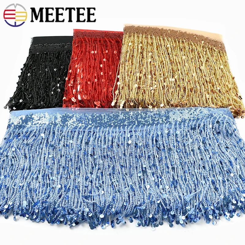 1-4미터(1롤=4M) 20cm 스팽글 프린지 태슬 커튼 라틴 드레스 비즈 레이스 트림 장식 태슬 프린지 재봉 액세서리