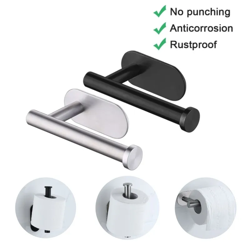 Description Picture 4 of itemNo Punching Wall Mounted Toilet Paper Holder Rustproof Anticorrosion Stainless Steel Bathroom Kitchen Roll Paper Toilet Holder
