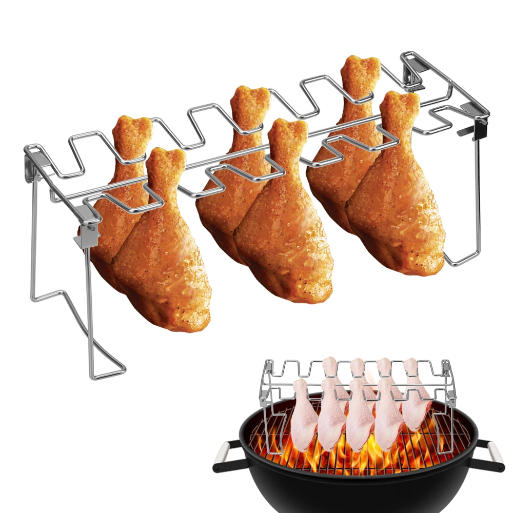 

Stainless Steel BBQ Beef Smoker Oven Chicken Leg Wing Rack BBQ Drumsticks Holder Barbecue Roaster Stand Roast Rib Non-Stick
