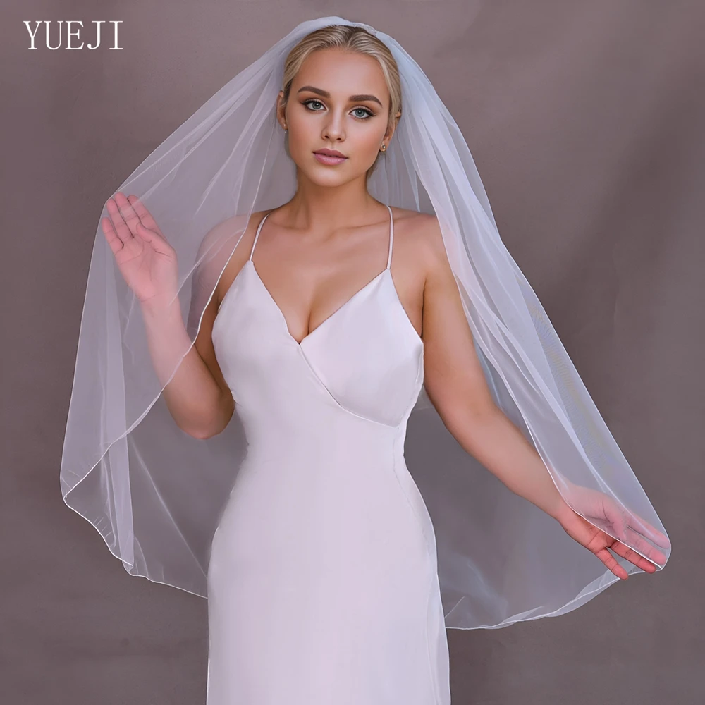 

YUEJI Simple White Bridal Veil Ivory Single Layer Multi-Size Pencil Edge Wedding Bridal Accessory YJ14