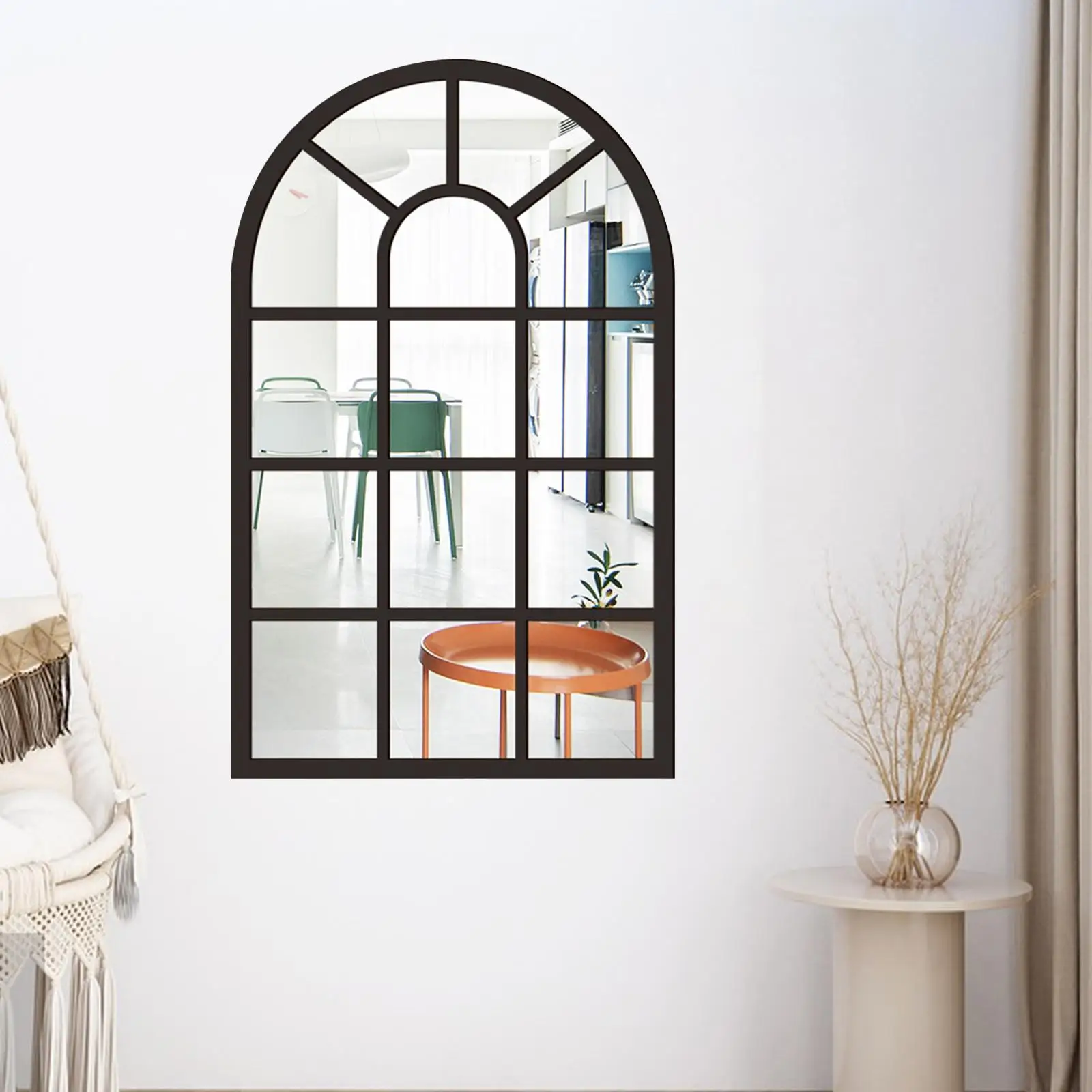 Arched Window Wall Mirror Simple Wood Acrylic Wall Art Decorative Mirror for Farmhouse Bedroom Living Room Vanity Home Decor