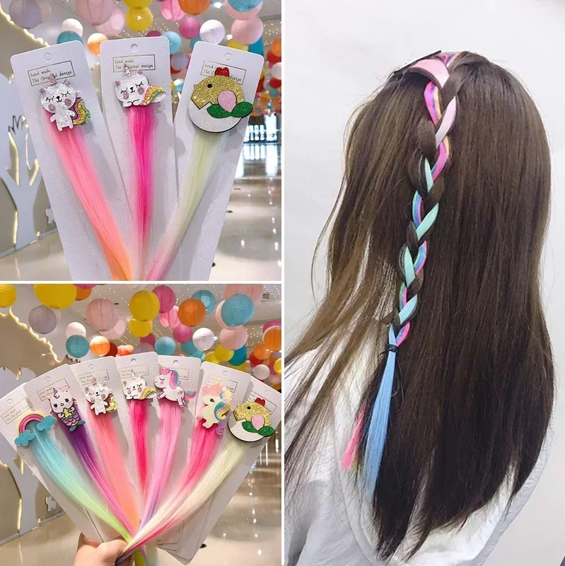 

Children Hair Clips Barrettes Cartoon Animal Unicorn Colorful Wig Hair Accessories Girls Hairclip Fake Twist Braid Headdress