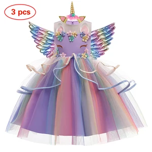 Baby Girls Unicorn Tutu Dress Pastel Rainbow Princess Girls Birthday Party Dress Children Kids Halloween Unicorn Perform Costume