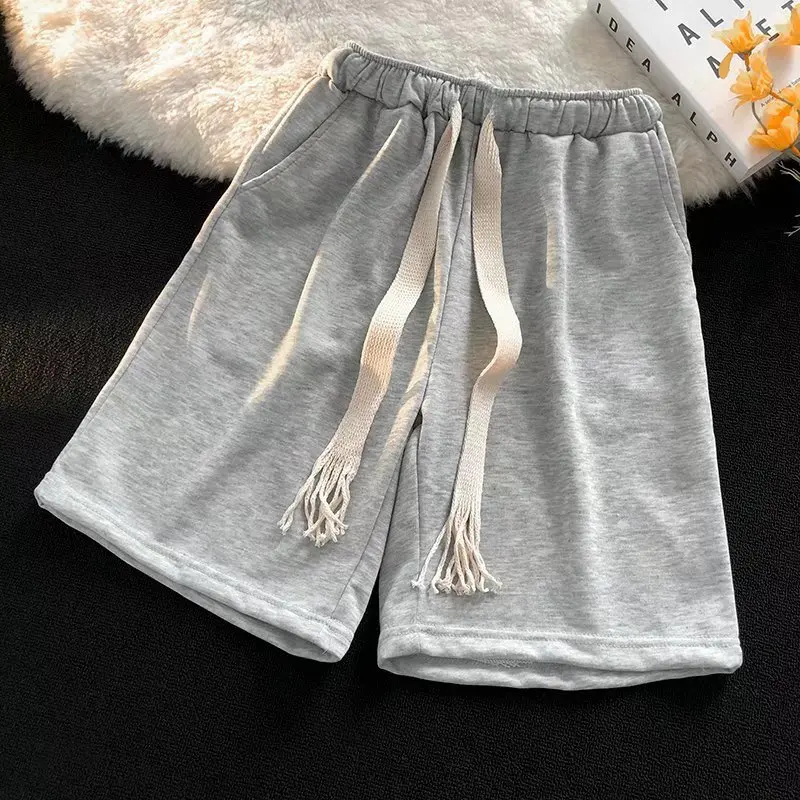 EBAIHUI Men Solid Shorts Loose Drawstring Elastic Waist Casual Wide Leg Pants Male Couple Korean Style Popular Short Pants