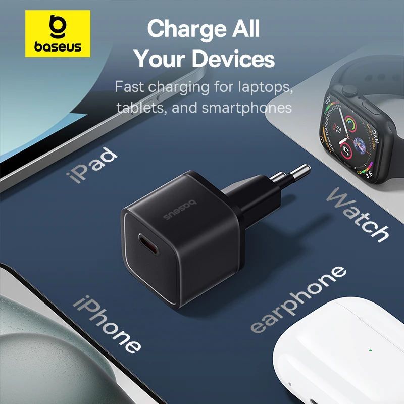 베이스어스 20W USB C 충전기 휴대용 폰 충전기 PD 타입 C 고속 충전 지원 아이폰 17 16 15 14 13 12 프로 맥스 충전기