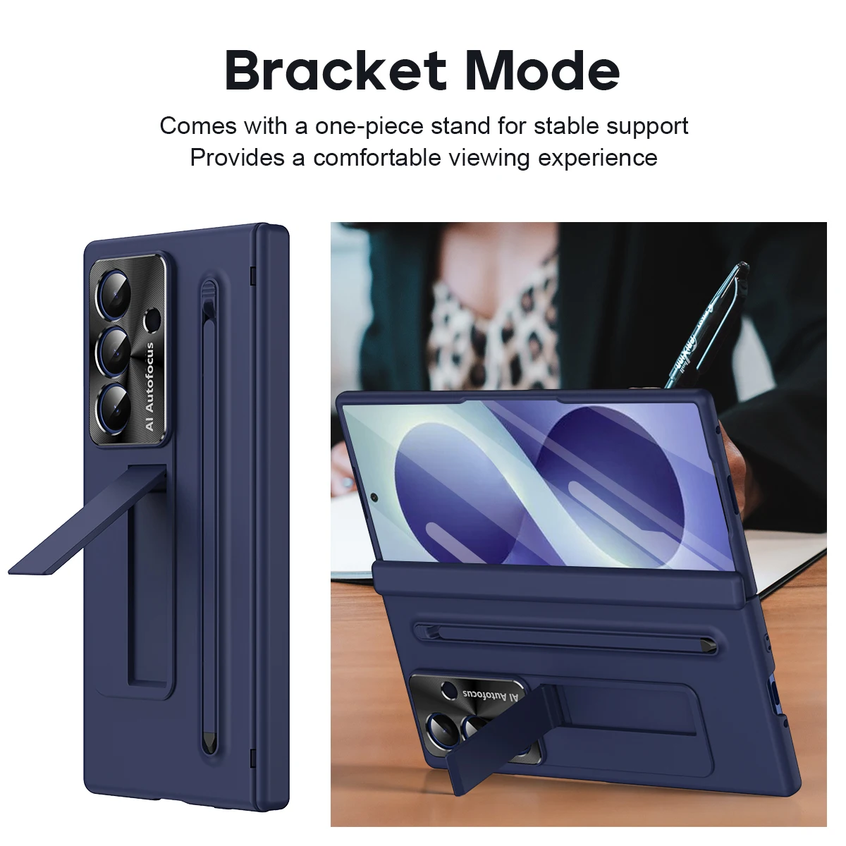 Hinge Protection Phone Case with Trifold Front Glass & Hidden Kickstand, S Pen Slot Cover