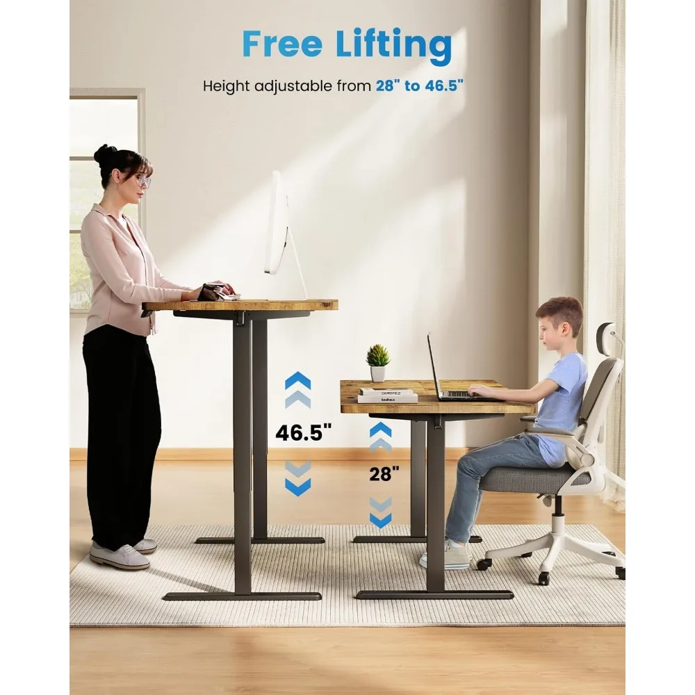 Sit Stand Desk Adjustable Height 48"× 24" Memory Computer Stand Up Desk for Home Office Study Table with Hook, Rustic Brown