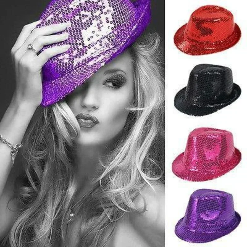 Sequined Hats Fashion Adult Children's General Sequined Top Hat Hip Hop Dance Show Sequin Jazz Hat Cowboy Dance Performance Party Hats