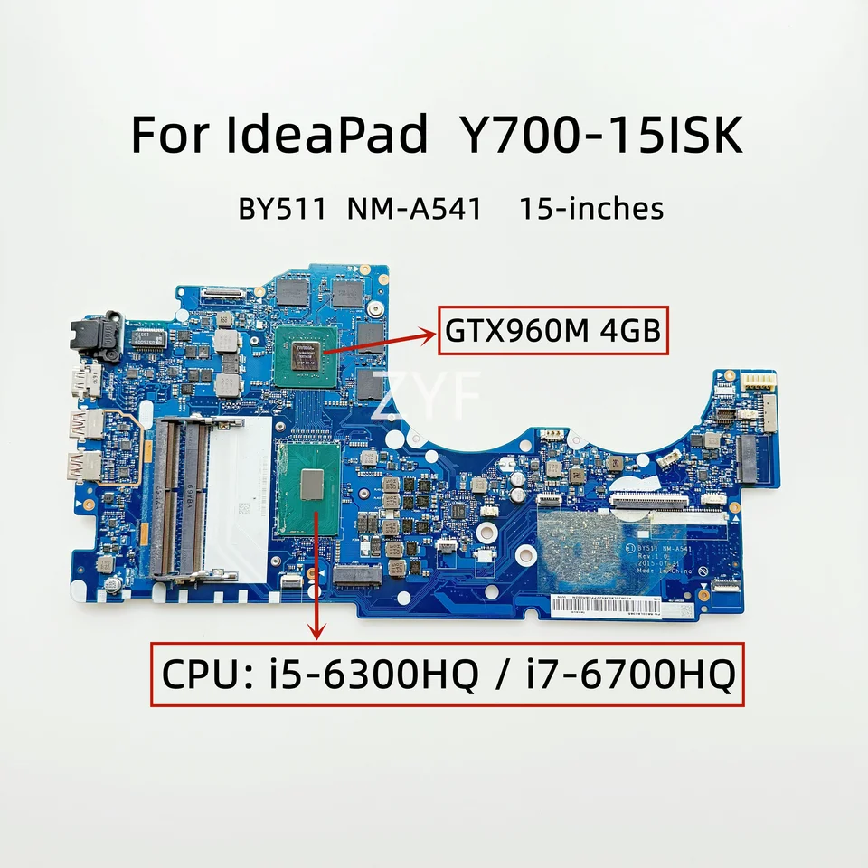 BY511 NM-A541 For Lenovo IdeaPad Y700-15ISK Laptop Motherboard