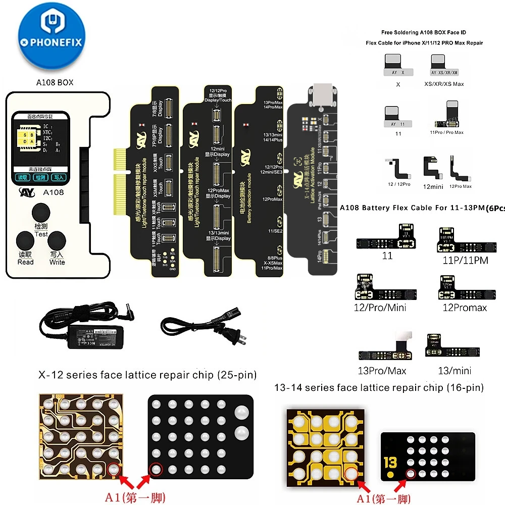 Ay A108 True Tone Face Id Battery Programmer Per Iphone X - 14Promax Battery Original Color Repair Dot Matrix Repair Flex Cable