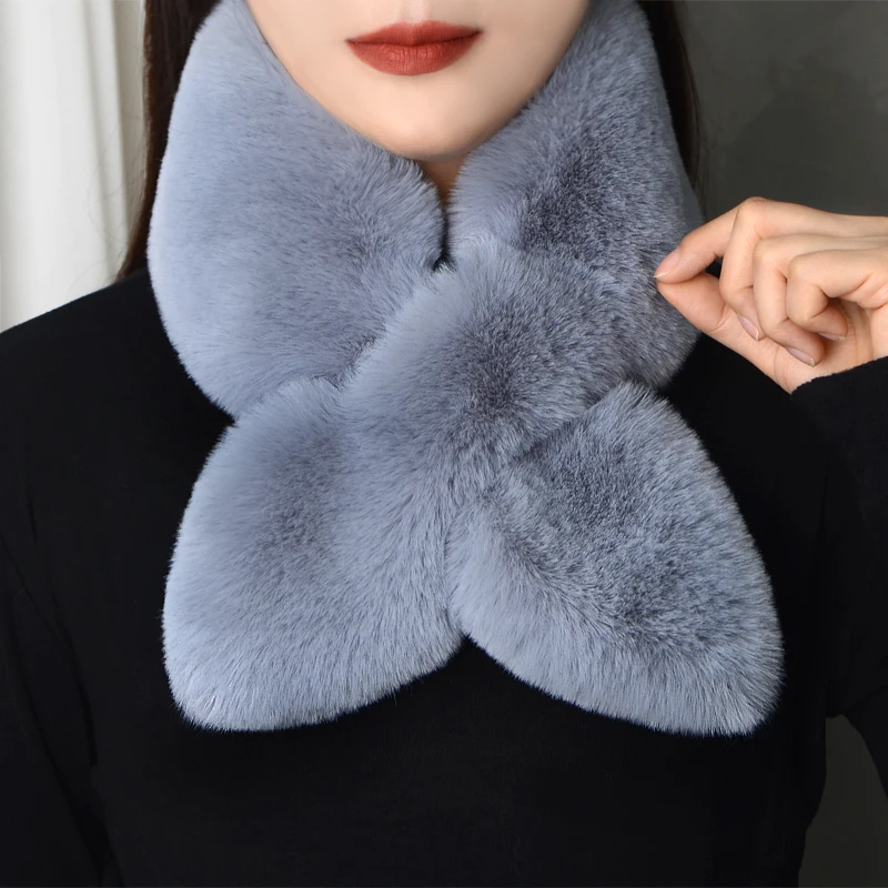 Faux Rex Rabbit Fur Scarf Male Female Winter Thickened Warm Double-sided Neck Cover Neck Protection Faux Fur Plush Scarf 3