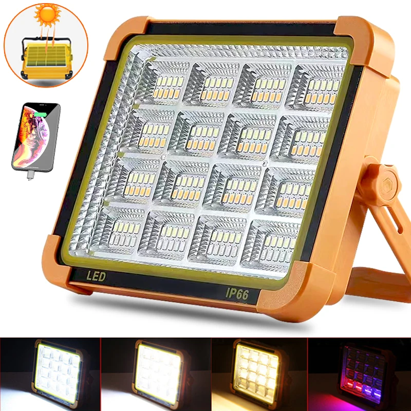 

Portable 160LED Solar Work Light USB Rechargeable IP66 Camping Lantern Magnet Car Repair Floodlight Power Bank Construction