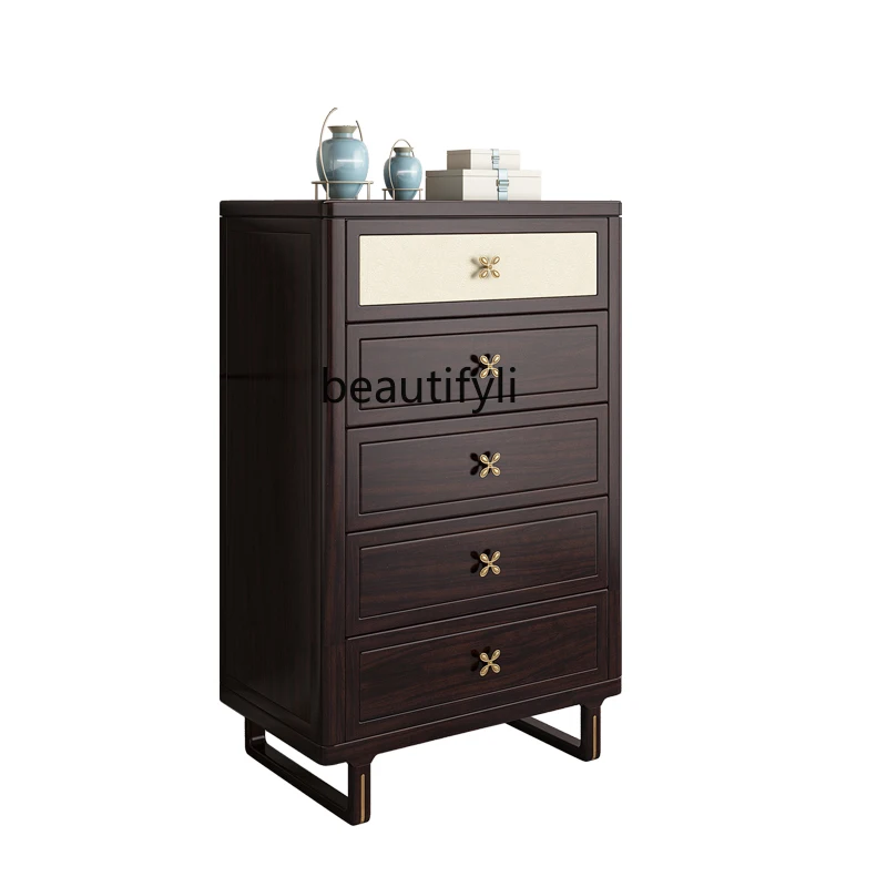 

Italian-Style Light Luxury Chest of Drawers Living Room Locker New Chinese-Style Solid Wood Multi-Functional Storage Cabinet