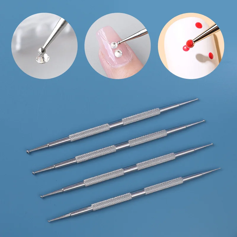 4pcs Nail Art Dotting Pen Dual Ended Stainless Steel Nail Art Liner Brushes UV Gel Dotting Painting Drawing Pen DIY Tools