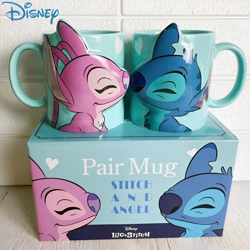 Set Tazas Stitch & Angel Disney Original Cerámica Con Cuchara