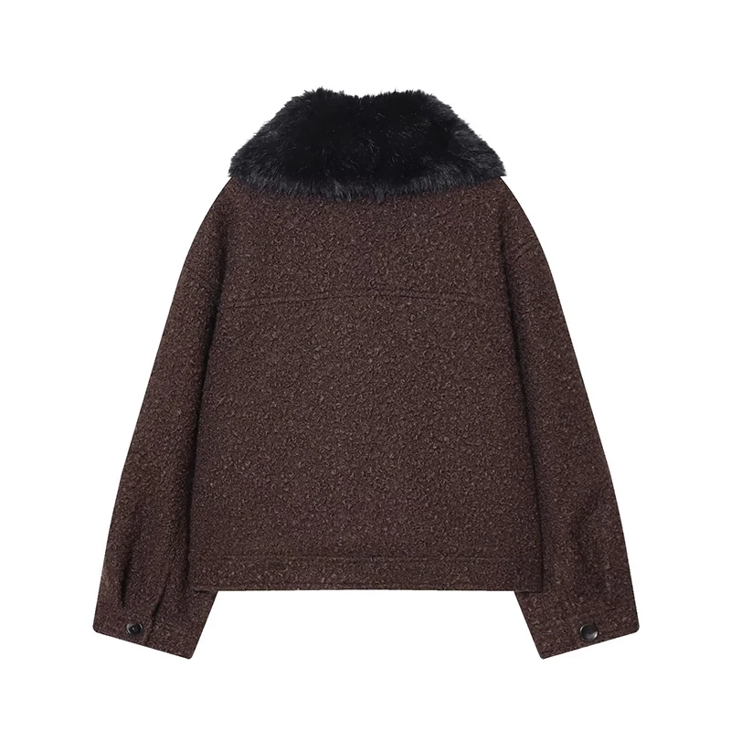 Women Faux Fur Lapel Jacket 2025 Autumn Winter Women's Coat Long Sleeve Loose Female Streetwear Casual New Outerwear