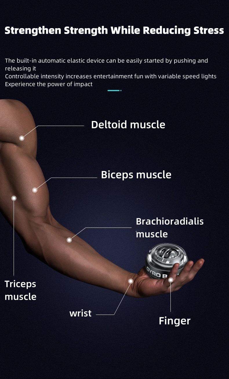 New LED Gyroscopic Powerball Auto Start Range Gyro Power Wrist Ball With Counter Arm Hand Muscle Force Trainer Fitness Equipment
