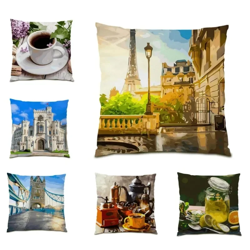 

Landscape Oil Painting Cushion Cover European Vintage Style Pillowcase Retro Luxury Pillow Cover Bed Sofa Decor Gift 2024 DF1483