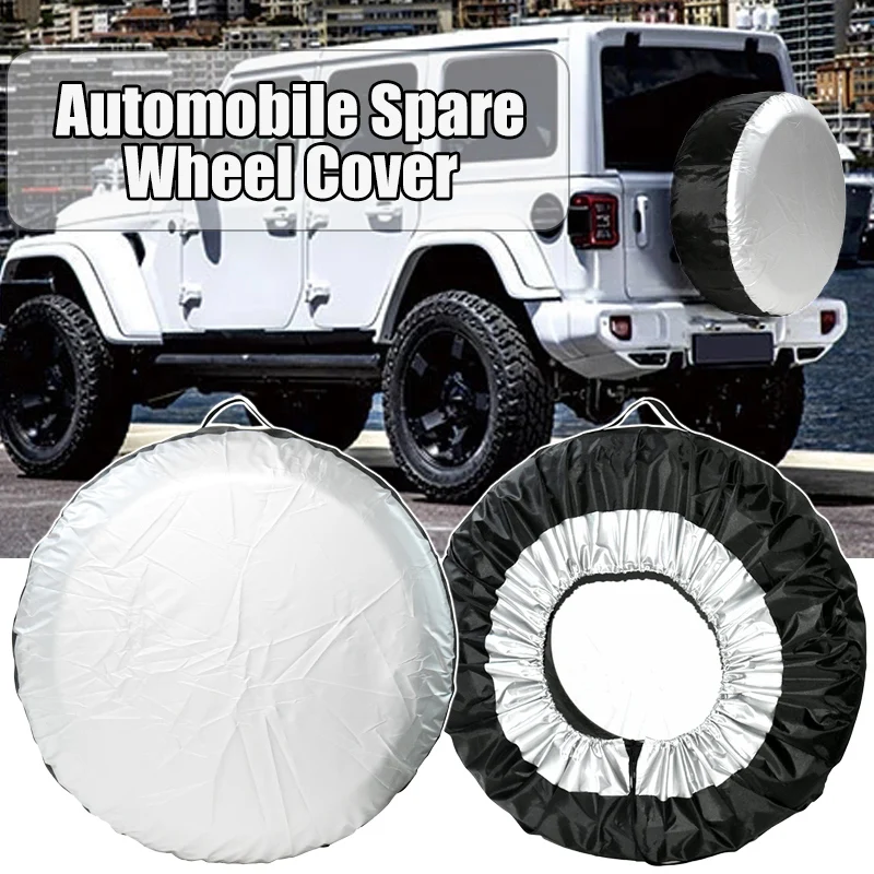 

Universal 210D Oxford Cloth Car SUV Tire Cover Case Black Silver Coated Waterproof Wheel Bag Tyre Spare Storage Cover Protector