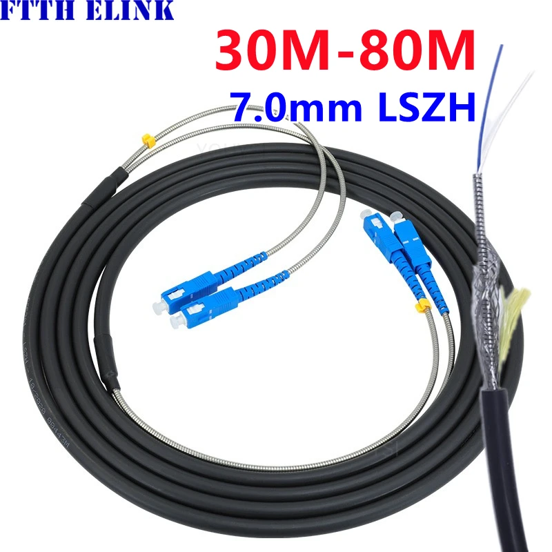 

7.0mm 2C Fiber optic Patch cord Singlemode 30m40m50m60m70m80m ALL ARMORED LC SC FC ST SM 2 core fiber cable FTTH jumper OUTDOOR