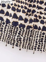 Zevity Women Vintage Geometric Print Knotted Mini Sarong Skirt Faldas Mujer Female Beading Tassel Casual Zipper Vestidos QUN4078 - Image 6