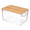 Clear Plastic Office Supplies Storage Container Stackable Desk Organizer with Bamboo Lid for Bathroom Cabinet Desk Organization 2