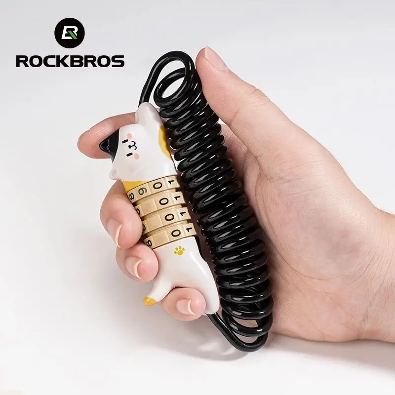 ROCKBROS Bicycle Helmet Lock 4-Digit Combination Password Lock Cartoon Cat Mini Portable Cable Lock Anti-Theft Bike Lock Cycling