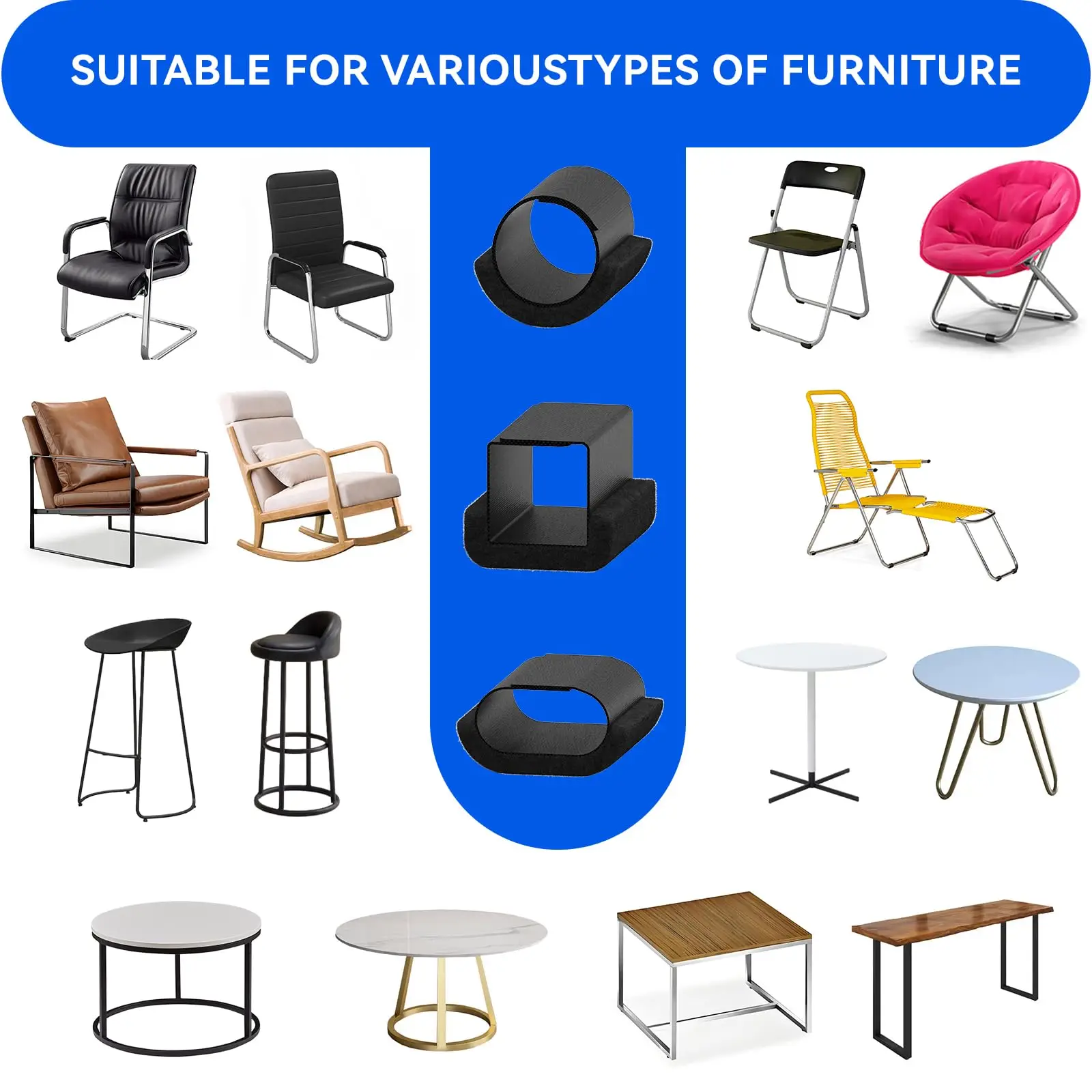 Wrap-Around Felt Chair Leg Floor Protectors - Furniture Pads (Set of 6/12)