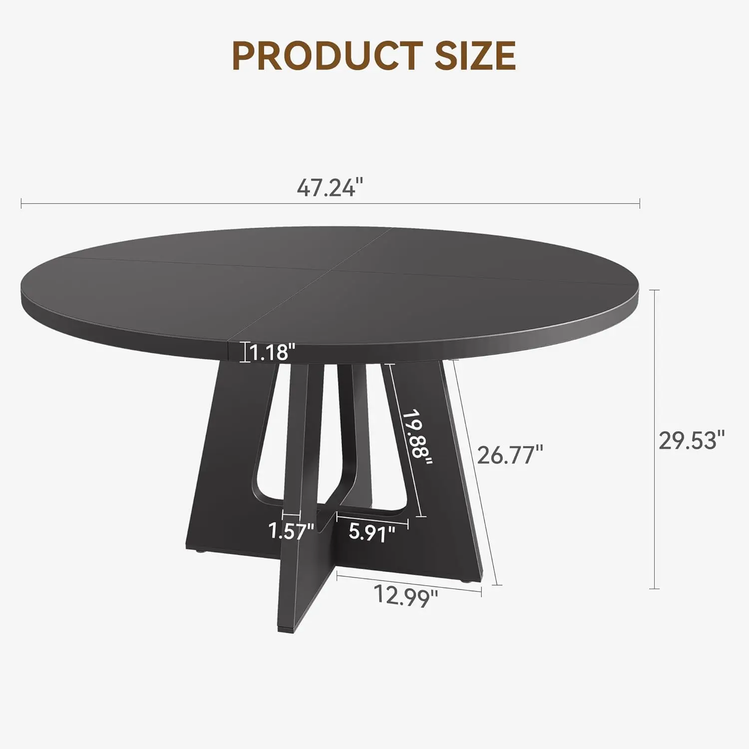 47-Inch Round Large Dining Table Set for 4 to 6, Farmhouse Dinner Table with Wooden Top and Legs (No Chairs)