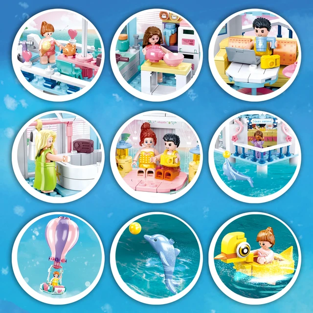 938PCS Sea View Pool Villa Building Blocks Creative City Streetview Model Bricks Set With Figures Kids Educational Assembly Toys 5