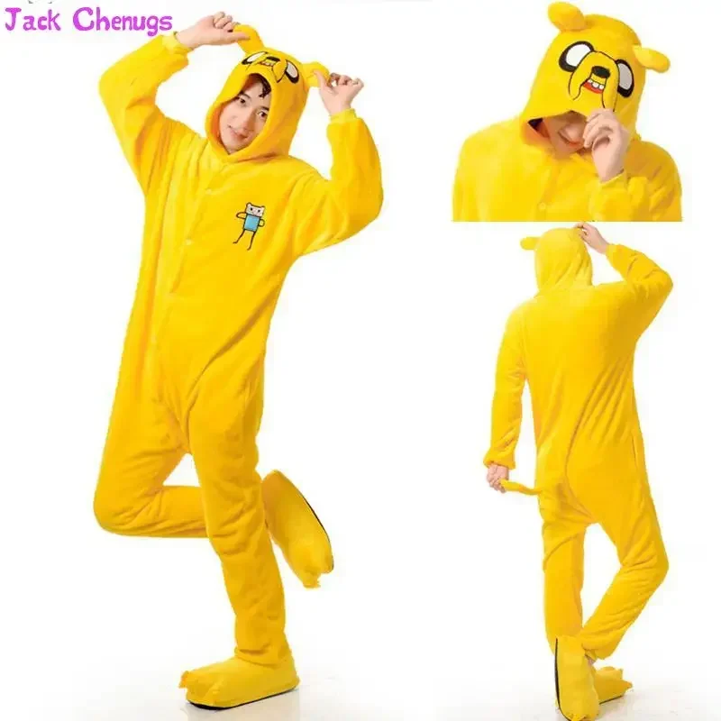 Kigurumi Adult Finn And Jake Onesies Adventure Costume Yellow Dog Pajamas Animal Halloween Party Jumpsuits Kigurumi Pyjamas