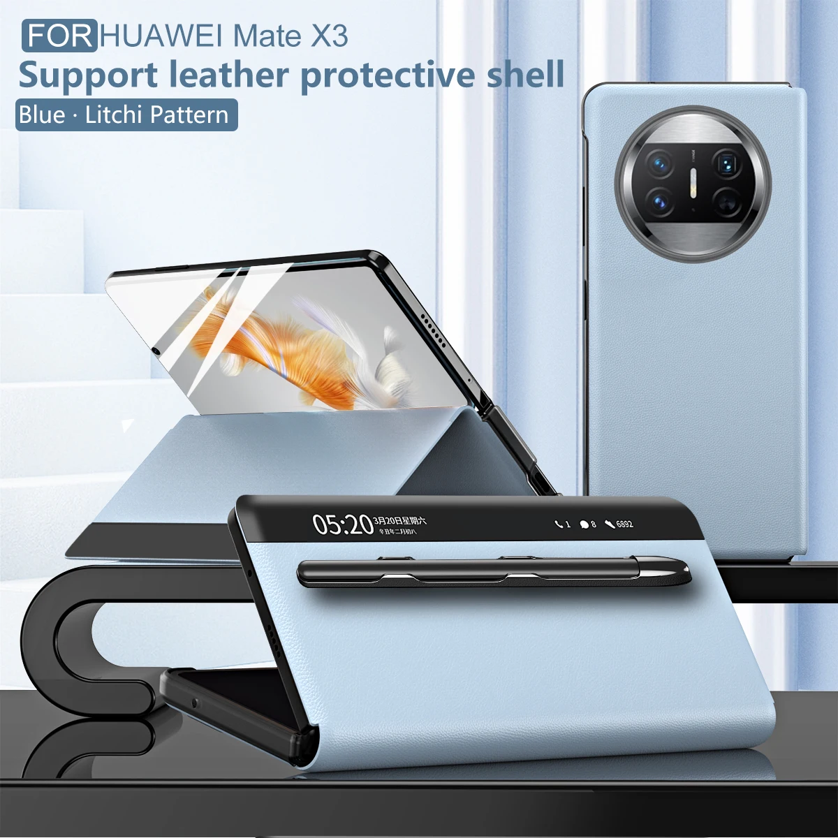 Leather Smart View Window Flip Cover with Touch Pen Slot for Huawei Mate X Series - Enhanced Protection