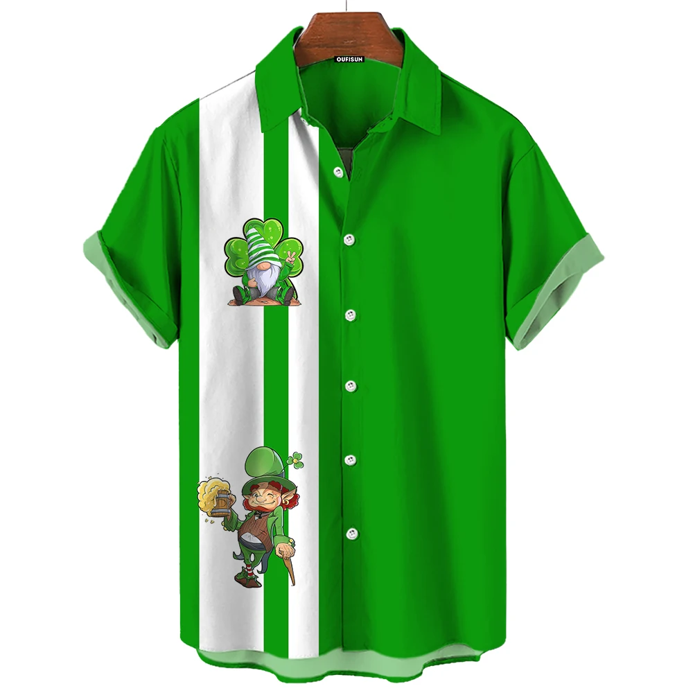 

Рубашка мужская оверсайз с коротким рукавом, модная повседневная Уличная сорочка с узором на День Св. Патрика, лето