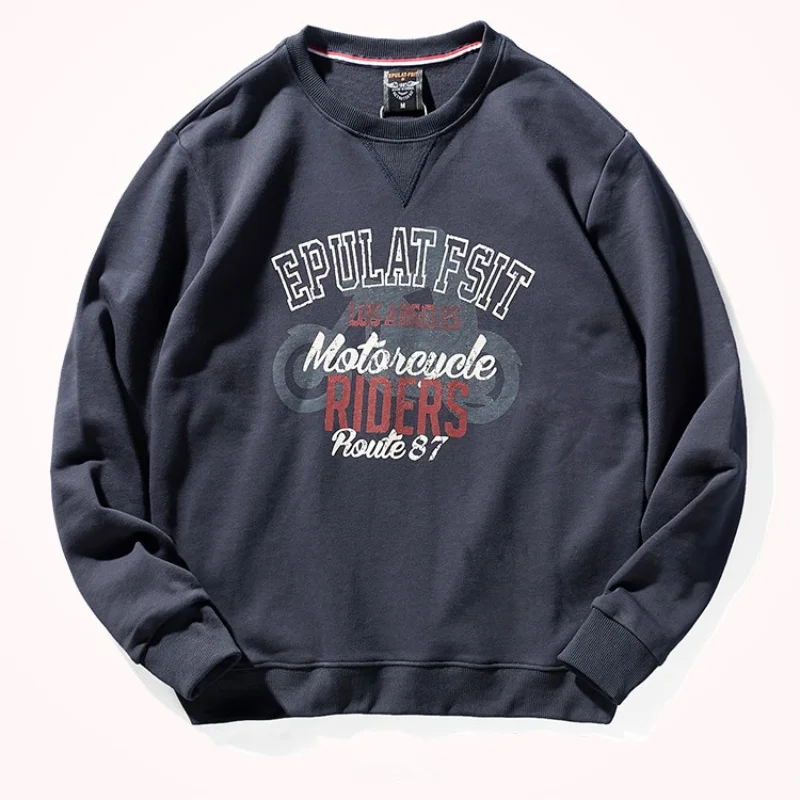 

Men Casual Sweater round Neck 's 2023 Autumn Motorcycle Printed Long-Sleeved Trendy Terry Pullover Top