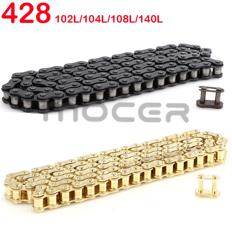 

Motorcycle 428 Chain 102L/104L/108/140 Links Fit for 50cc-250cc ATV Quad Pit Dirt Bike Go Kart Metal Motorcycle Parts Black/gold