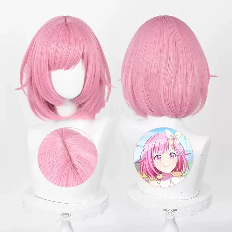 Parrucca Cosplay Ootori Emu Di Alta Qualità Progetto Anime Sekai Palcoscenico Colorato! Emu 34Cm Parrucche Corte Rosa Resistenti Al Calore + Cappuccio