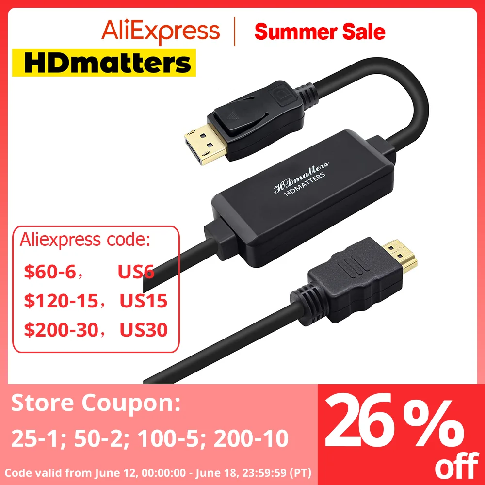 Actieve 4K Hdmi Naar Displayport Kabel 1.8M Hdmi In Naar Dp 1.2 Out