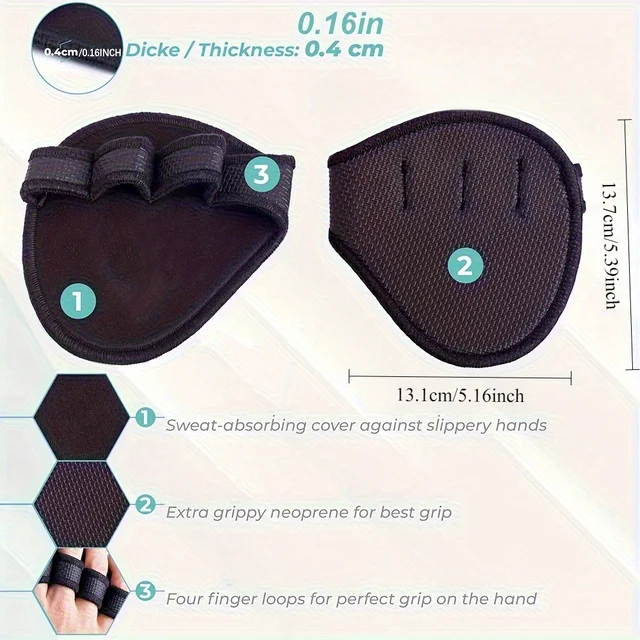 Neoprene Grip Pads Lifting Grips Gym Workout Gloves Weightlifting Calisthenics Powerlifting Fitness Sports Hand Protector 6