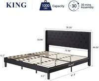 King Size Bed Frame with Button Tufted Wingback Headboard, Modern Upholstered Bed Frame with Solid Wooden Slats Support 2