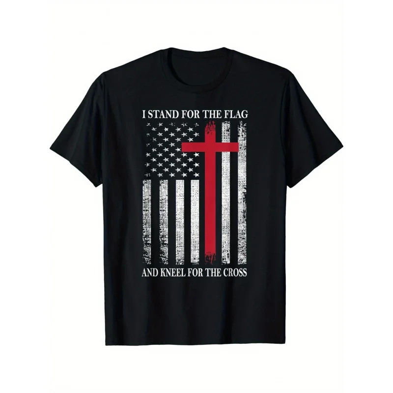 

American Flag print Men's crew collar fashion short sleeve sport T-shirt, sporty style, comfortable fit as a gift