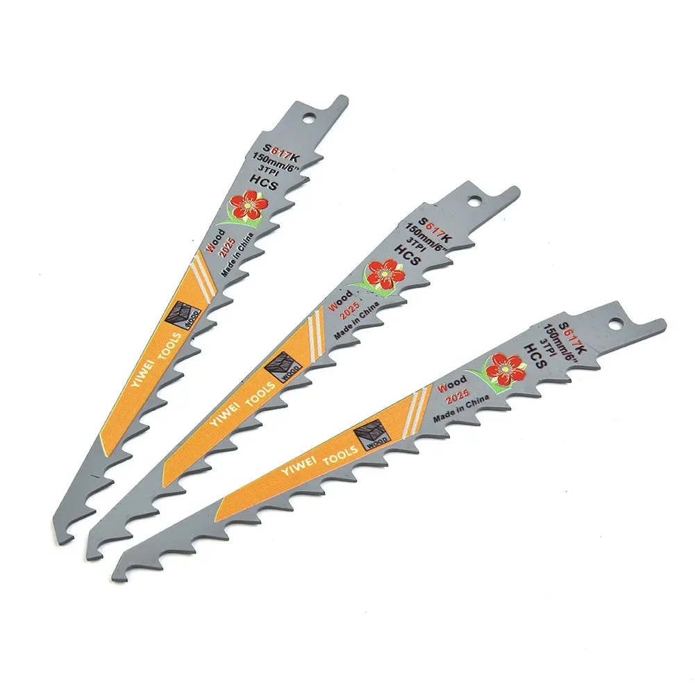 3pcs 150mm 6 Inches 3 TPI Woodworking Saw Blade for Cutting Wood Plastic Pipe Pruning Reciprocating Tool