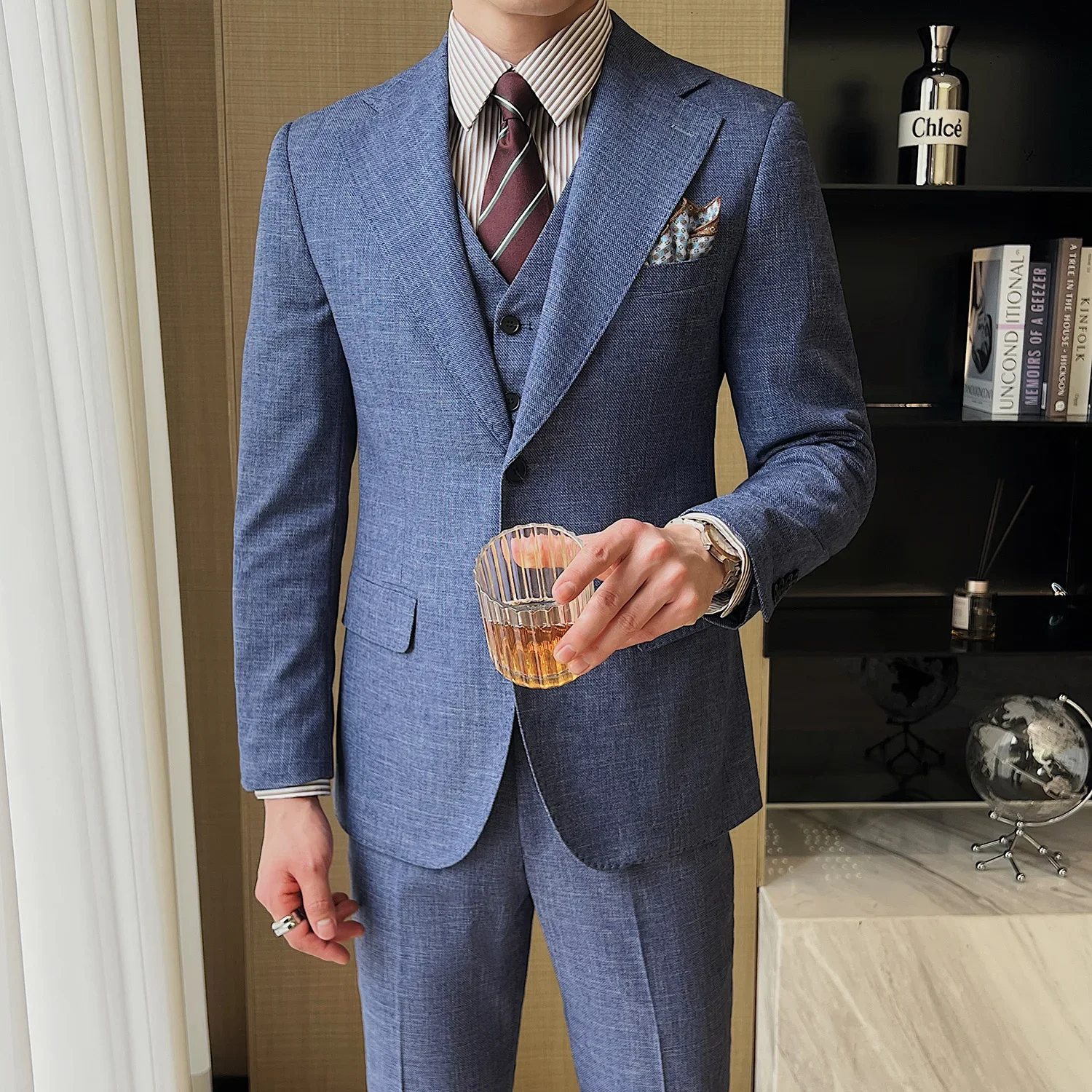 Men's Slimming Western-Style Suit Jacket Casual Professional Spring Summer Three-Piece Set For Business