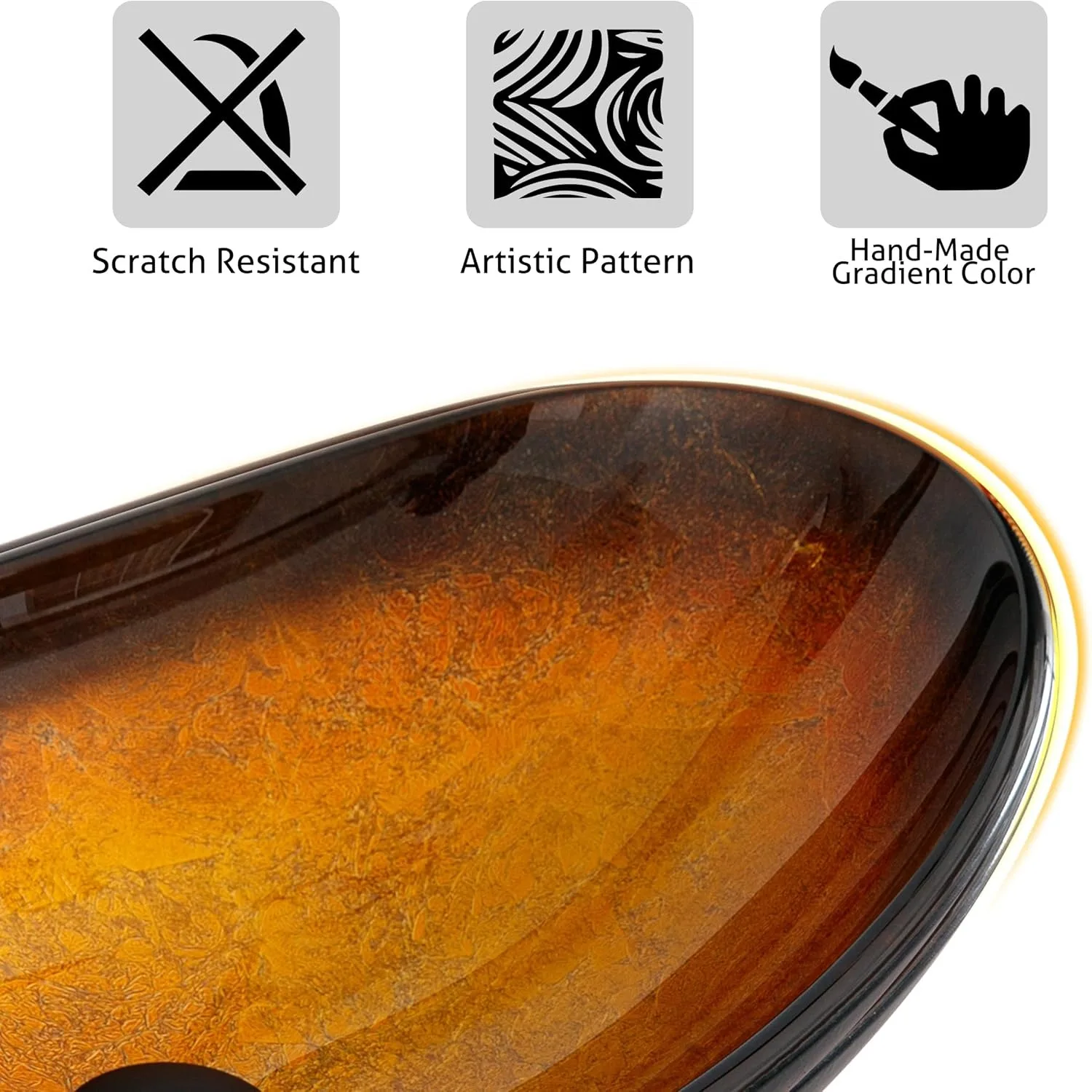 21.5" Bathroom Vessel Sink Artistic Single Brown Boat Glass Basin Countertop Bowl Sink for Lavatory Vanity Cabinet 3