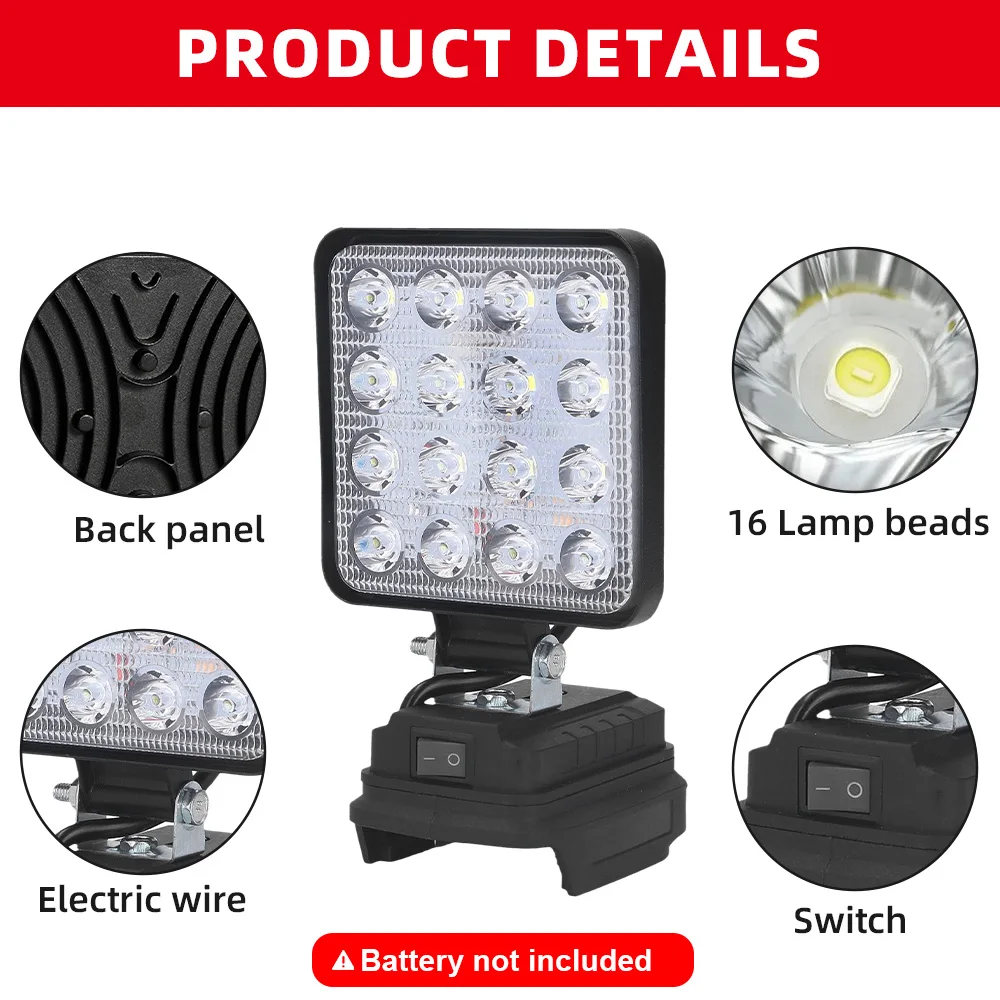 Led Light Fit Milwaukee Battery M18 4In Portable Spotlight Cordless Outdoor Fishing Handheld Emergency Tool Light No Battery