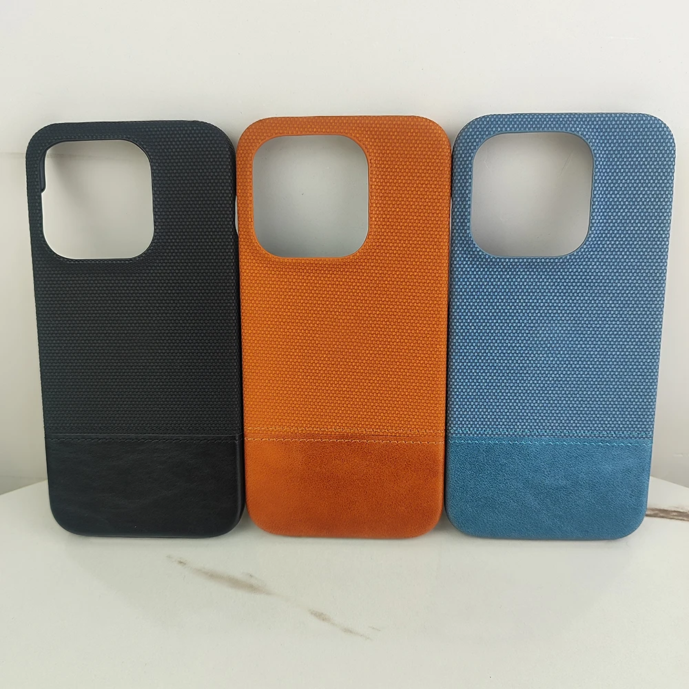 Luxury Fabric Leather Frameless Shockproof Phone Case with Color Contrast and Hard Bumper Cover