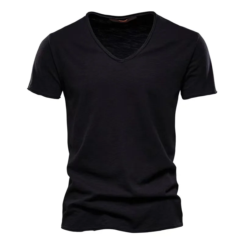 Trendyol Men Brand Quality 100% Cotton Short Sleeve Tshirt V Neck Fashion Slim Fit Soild Tshirts Male Tops Tees Camisetas Hombre