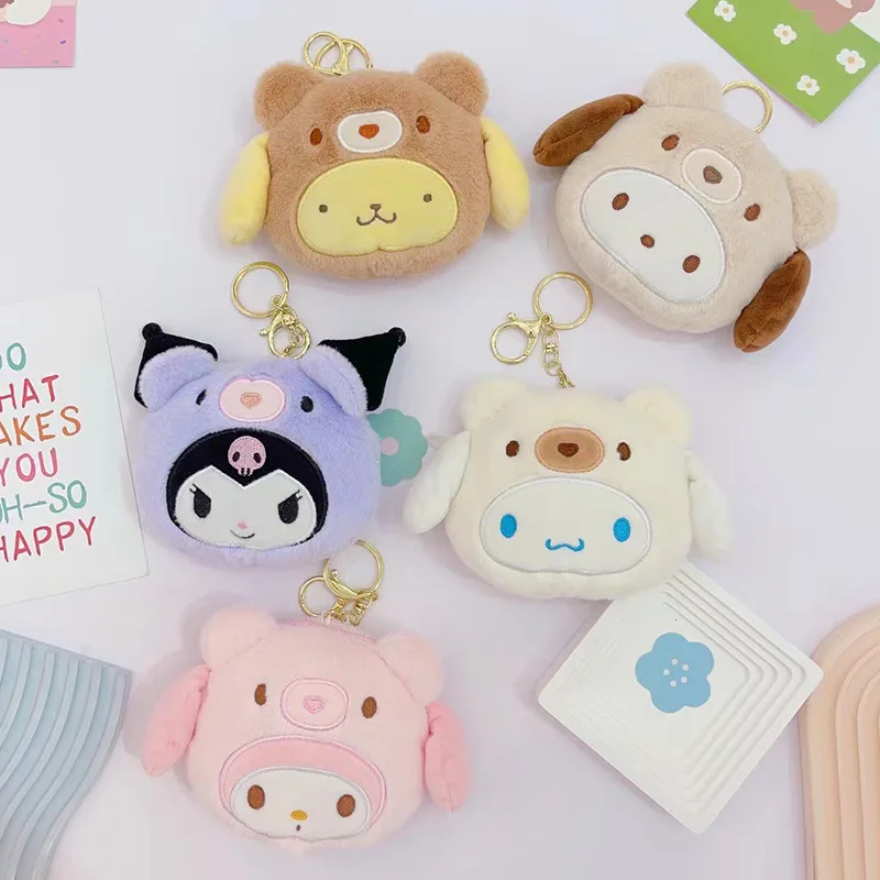

Sanrio Plush Coin Purse Kawaii Kuromi Melody Keychain Bags Cinnamoroll Hello Kitty Anime Earphone Key Storage Bags Mini Wallet